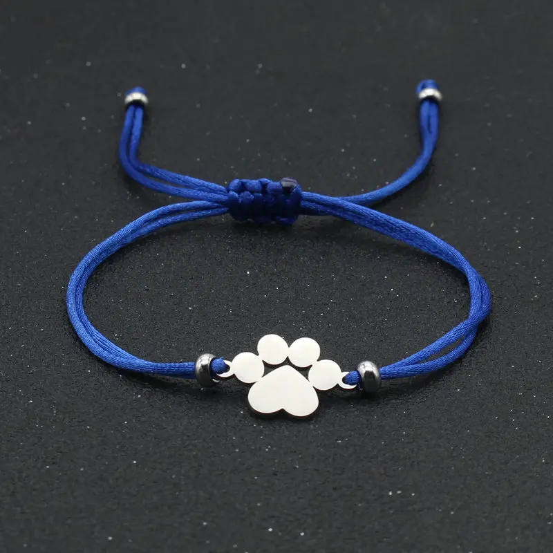 Cute Stainless Steel Bear Claw Charm Bracelet Couple Handmade Adjustable Lucky Red Thread Rope Bracelets for Women Men Jewelry