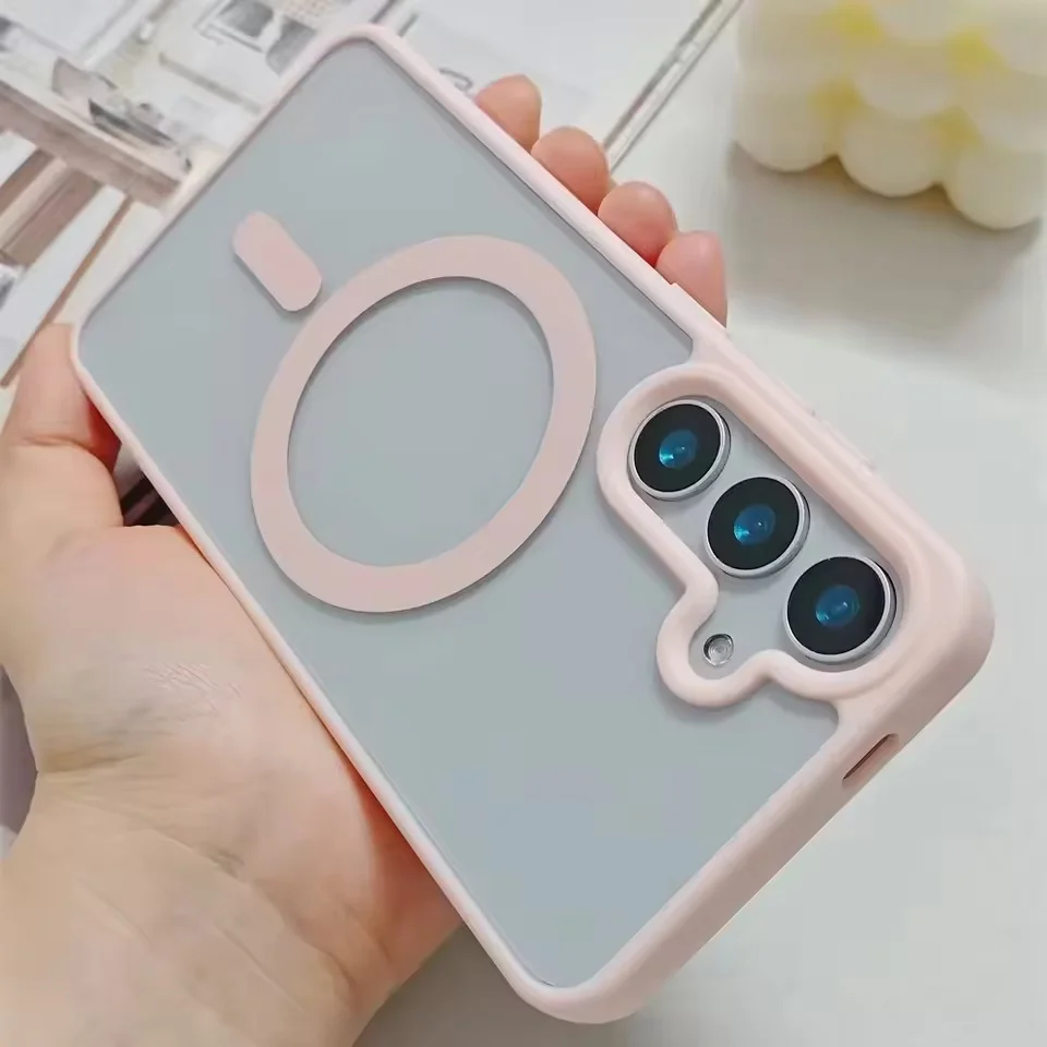 Shockproof Acrylic Magnetic Phone Case For Samsung Galaxy S26 S25 S24 S23 S22 Ultra Plus Edge Colorful Border Clear Back Cover