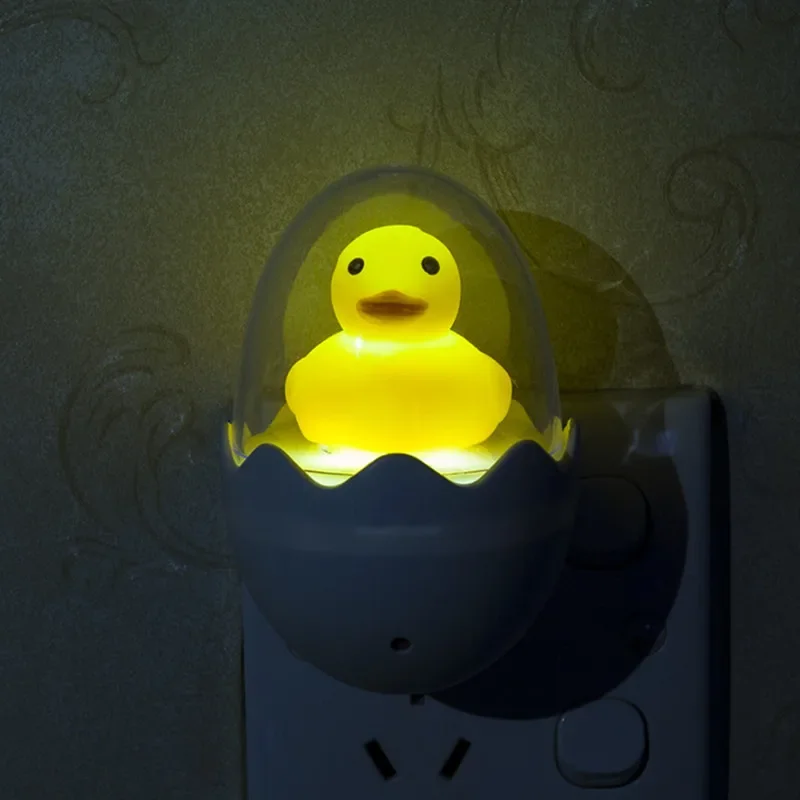 Ue/eua plug led night light soquete lâmpada de parede pato amarelo controle luz noturna para crianças dos desenhos animados presente criativo