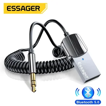Essager Bluetooth Aux 어댑터 동글 USB 3.5mm 잭 자동차 오디오 Aux Bluetooth 5.0 자동차 수신기 BT 송신기 용 핸즈프리 키트
