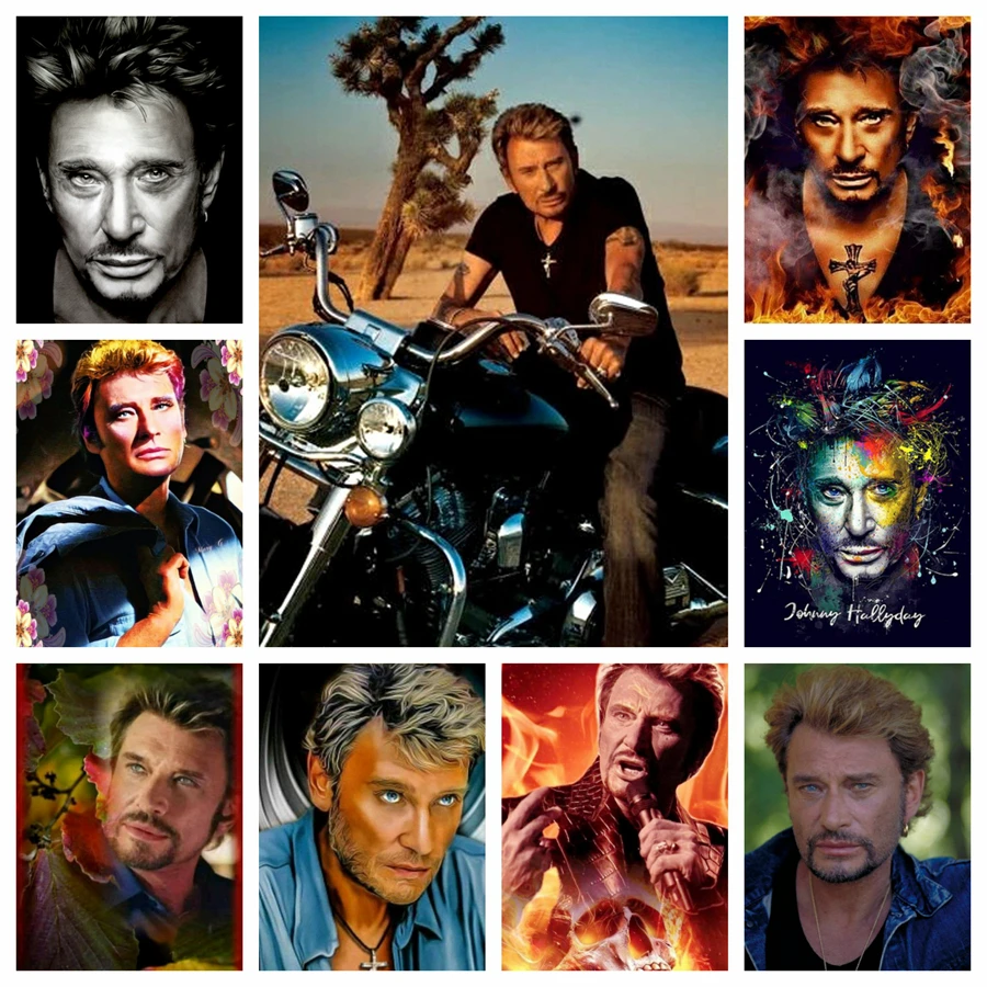 Johnny Hallyday nouveauté pintura de diamante 5D DIY bordado de diamantes kits de punto de cruz cristal juegos redondos completos decoración del hogar