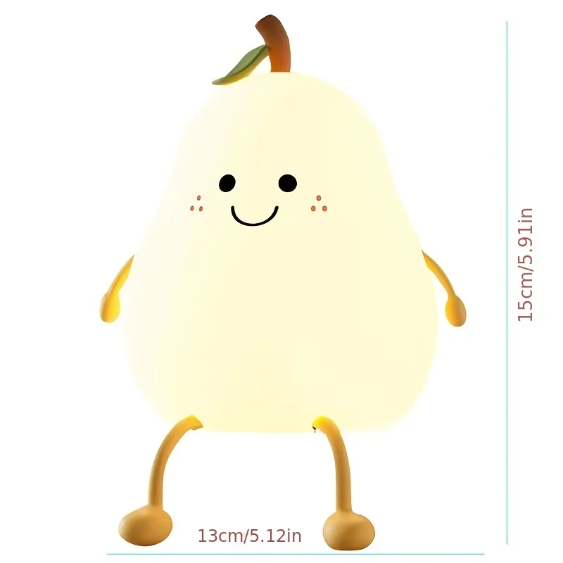 1pc Cute Pear Night Light Silicone Night Light USB Rechargeable Nursery Lamp LED Light Multicolor Night Lamp For Bedroom Gift