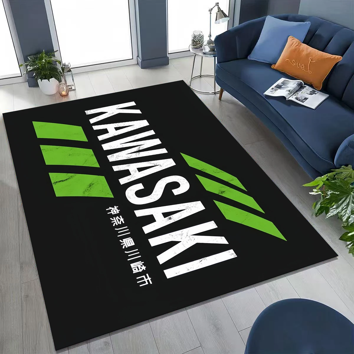 3D Vintage K-Kawasaki Racing Biker Garage Carpet Rug for Bedroom Living Room Sofa Home Doormat Decor, Large Non-slip Floor Mat