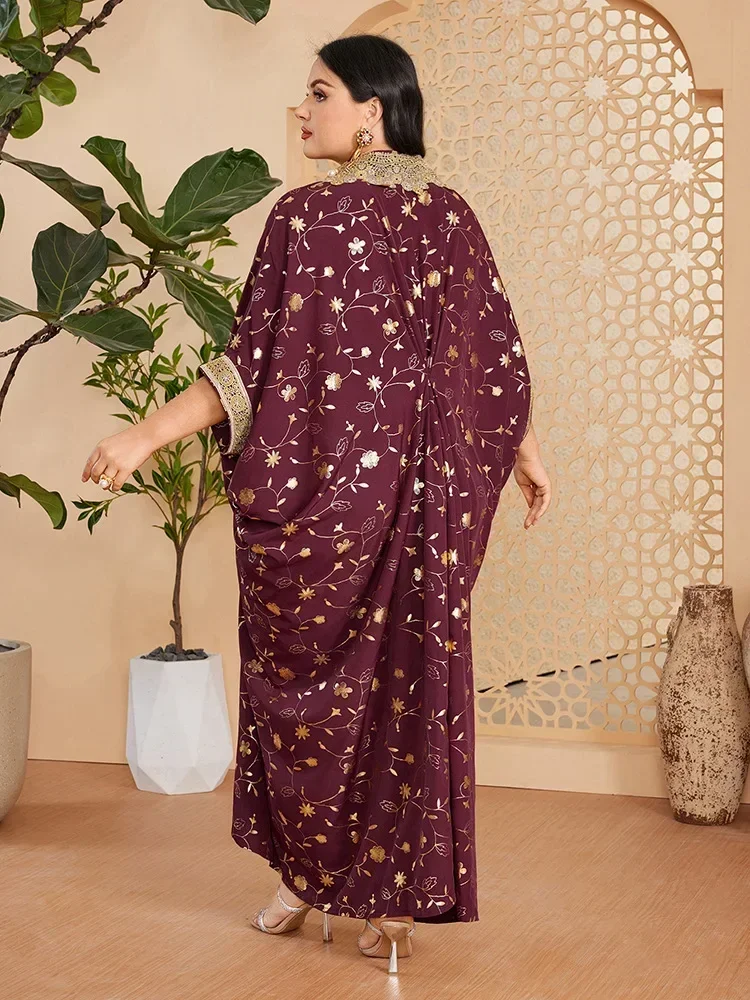 

Plus Size Floral Print Muslim Women Long Dress Vintage Turnic Kaftan Dress Summer Gold Print Turkish Maxi Dress Islamic Vestidos
