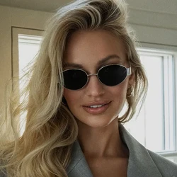 Fashionable oval metal frame sunglasses for round face slimming sunglasses sun protection street photography sunglasses UV400