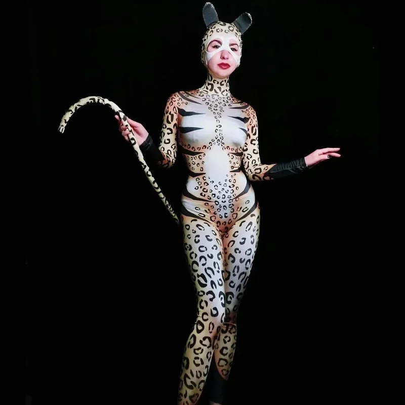 

Two Pieces Set Women's Stage Costume Bar DS Dance Cosplay Bodysuit Performance Show Wear Cute Cat Mascot Jumpsuit Headdress