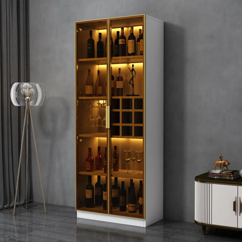 

Solid wood wine cabinet, living room against the wall modern simple wine cabinet, small light luxury