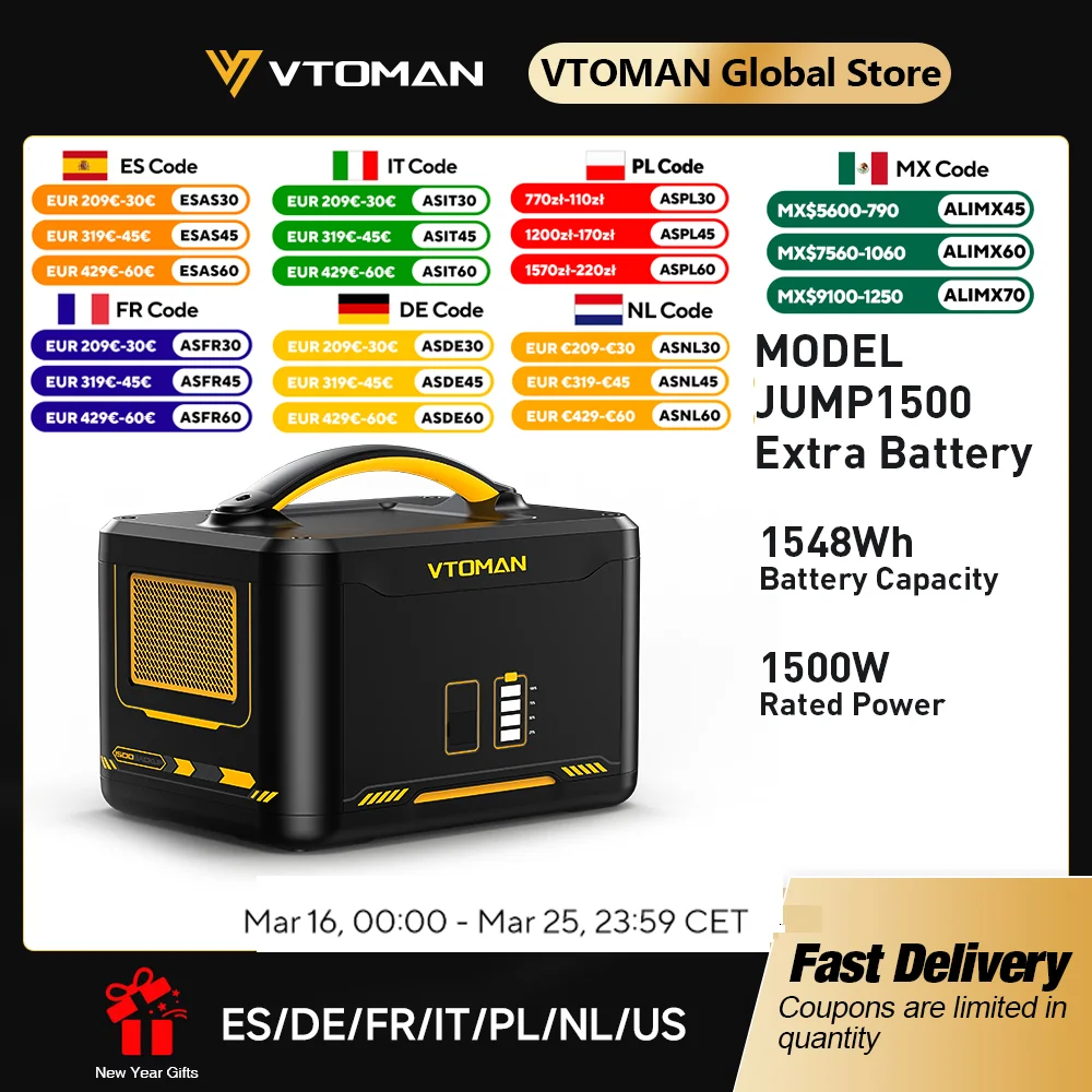 VTOMAN Jump 1500 Zusätzliche Batterie 1548 Wh, Backup-LiFePO4 (LFP) Batterie Jump 1000 & Jump 1500X & Jump 1800 Power