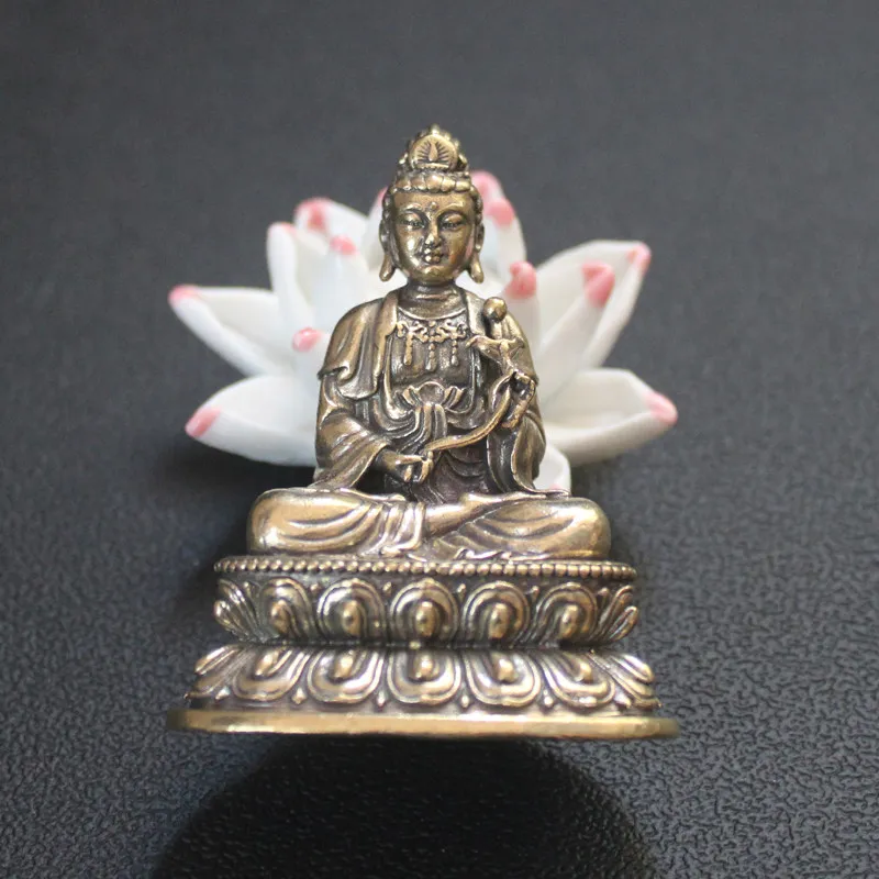 Mahasthamaprapta Buddha Statue Western Worship Antique Safe Pure Brass Buddhist Hall Mini Home Desktop Ornaments