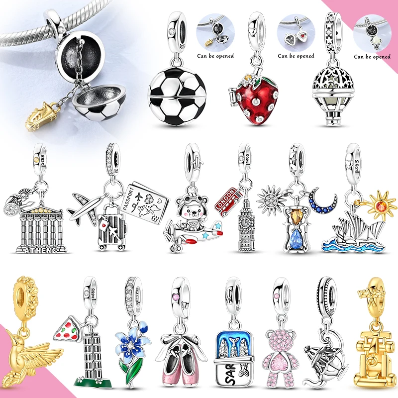 Pendant Charms 925 Sterling Silver Sloth Football Strawberry Bird Fit Bracelet Bead DIY For Woman Fine Jewelry