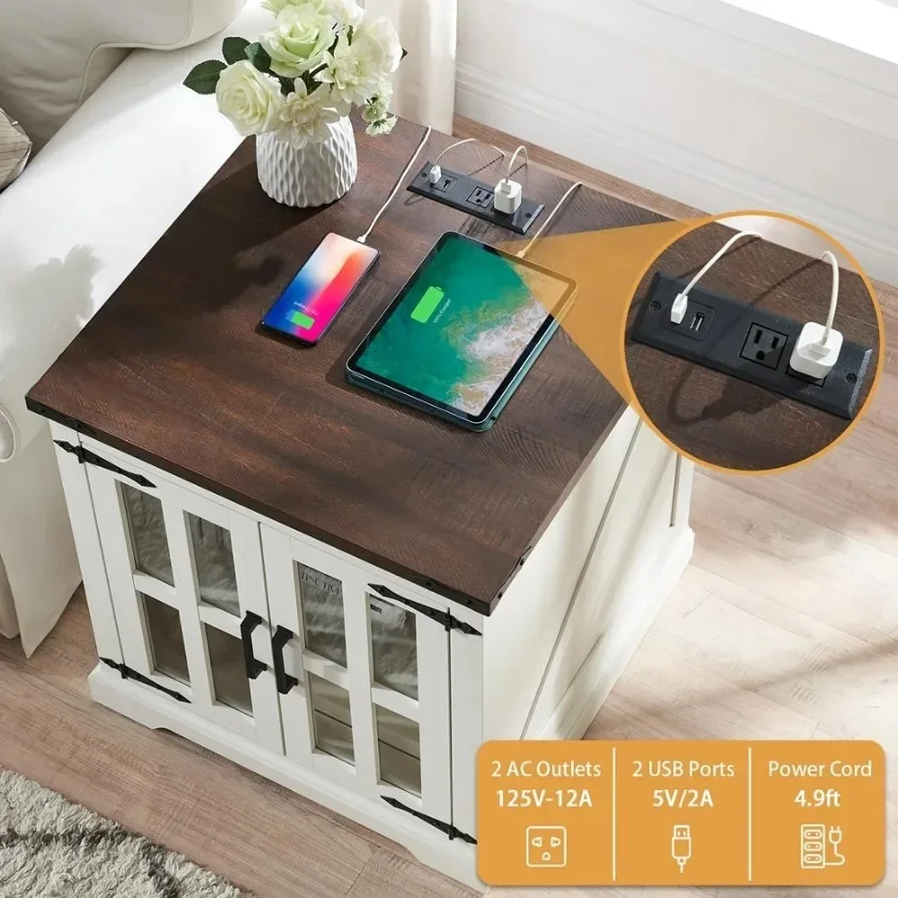 Farmhouse End Table with Charging Station,24