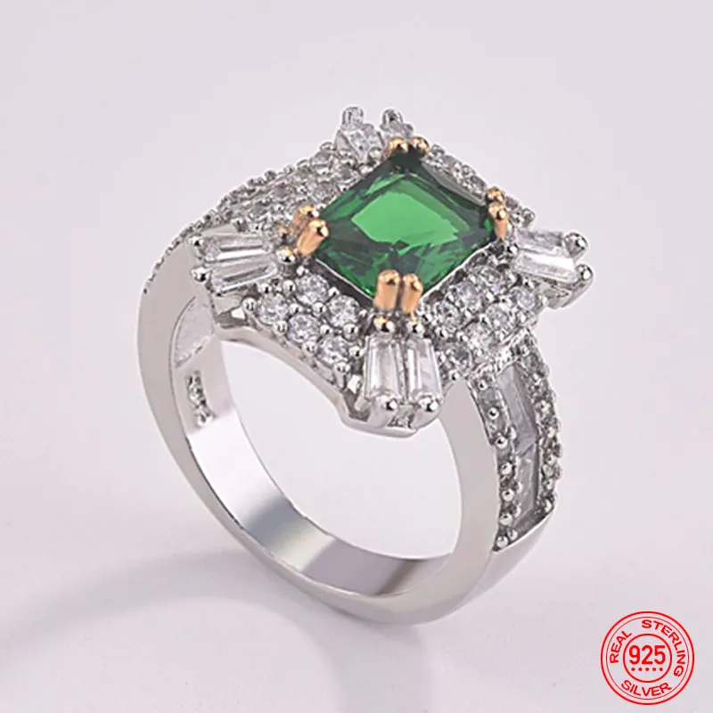 925 Sterling Silver Emerald Zircon Ring For Women Charm Wedding Jewelry Party Gift