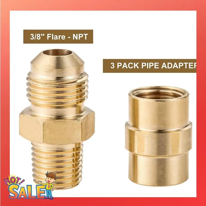 ABCL 3 Pack QCC1 Nut Propane Tank Cylinder Adapter, Brass 1/4 Inch NPT Male, 3/8 Inch Flare X 1/4 Inch Male Pipe Fitting