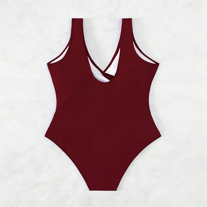 Sexy vinho vermelho cruz maiôs uma peça bandagem cordão gravata biquínis roupa de banho bodysuits feminino biquini fatos de banho tankini