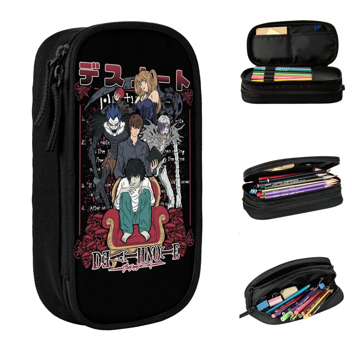 Deaths Notes Anime Pencil Case Fun Pen Box Bag Kids Large Storage Students School Cosmetic Pencilcases
