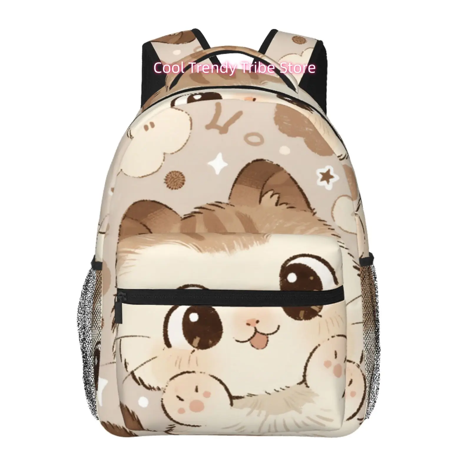 Cute Beige Cat Print Adult Backpack, Oxford Cloth Adjustable Shoulder Strap Casual Daypack for Cat Lovers And Women, for Daily C