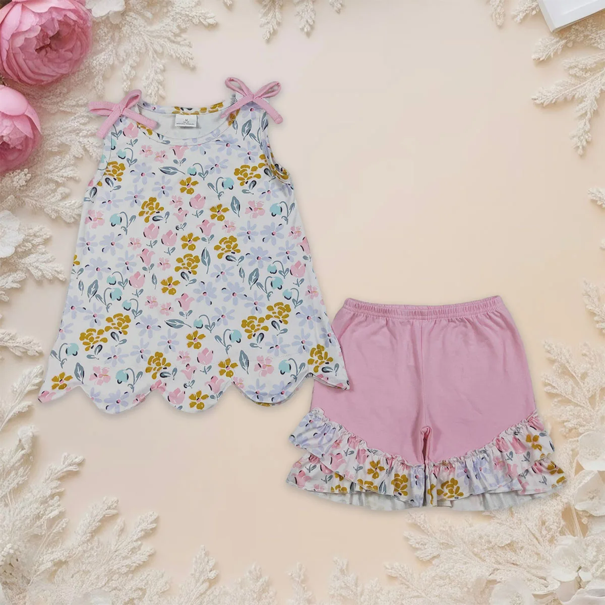 

Kids Baby Girl Colorful Flowers Scallop Tunic Tops Ruffle Shorts Clothes Set Kids Clothes Boutique Fashion Clothing Wholesale