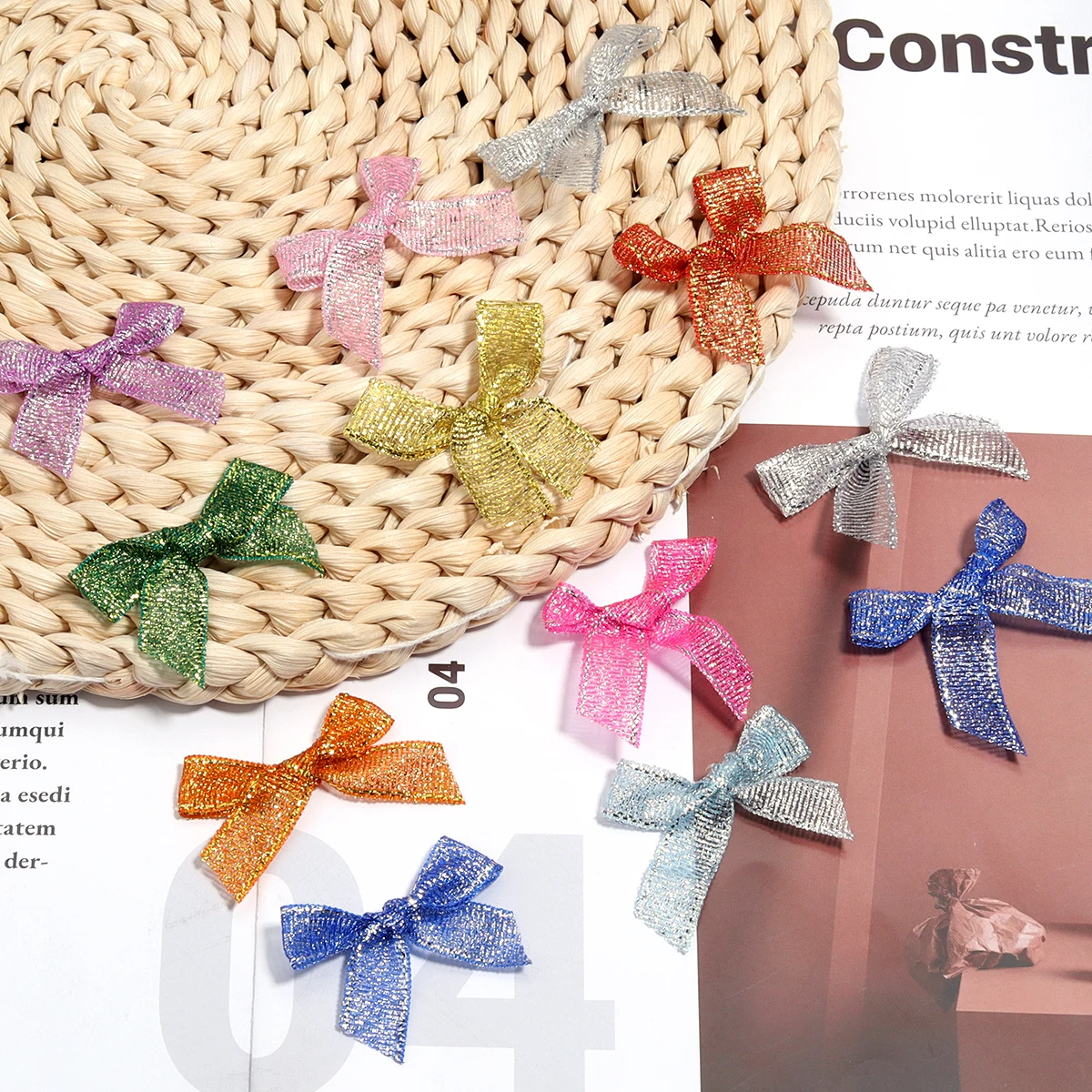 50pcs/lot of 4*3.5cm Glitter Satin Ribbon Bow Colorful Onion Bows For Wedding Party Gift Decor DIY Headwear Garment Accessorie