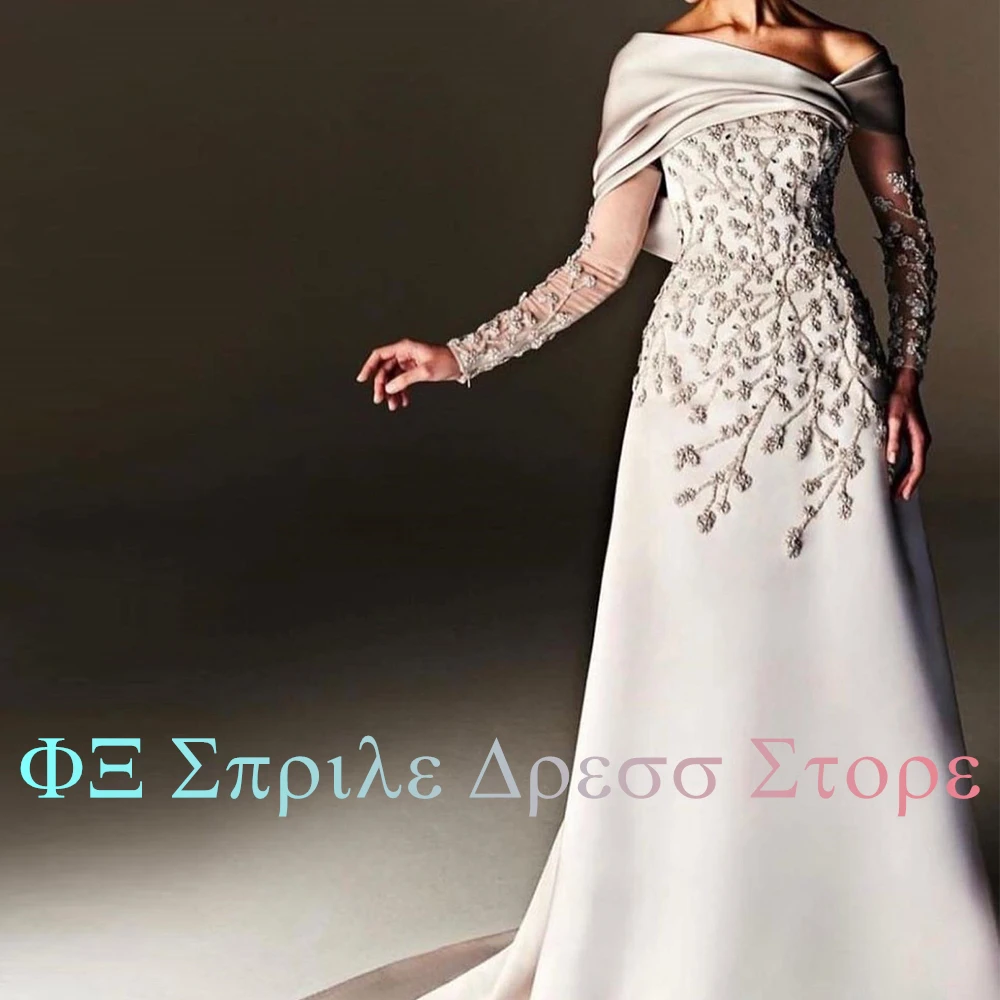 CustomizedCustomized Exquisite and Temperament Off the Shoulder Lace Evening Dresses Modern Zipper Back A-Line Watteau Train Par image 3