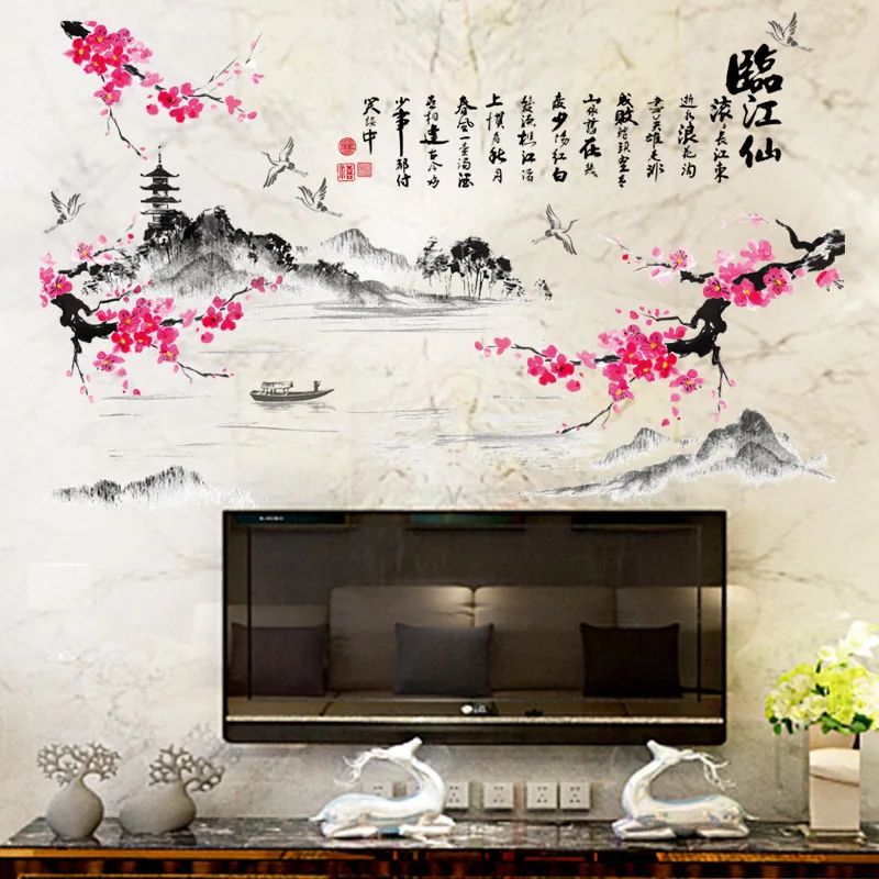 

Jiangshan ink painting bedroom living room study background waterproof removable wall sticker