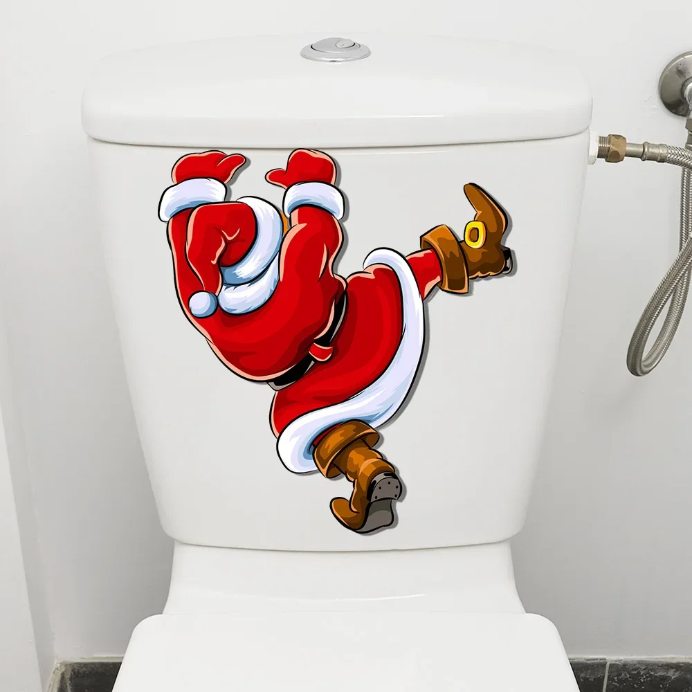 1pc Santa Claus Climbing Pattern Toilet Sticker Funn Restroom Stickers Wall PVC Self-adhesive Sticker Home Christmas Decoration