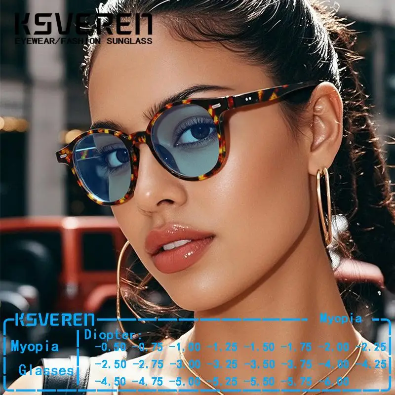 

Round Prescription Blue Myopia Sunglasses Women Men Designer Tinted Optics Nearsighted Glasses Outdoor Shade Driving Glasses