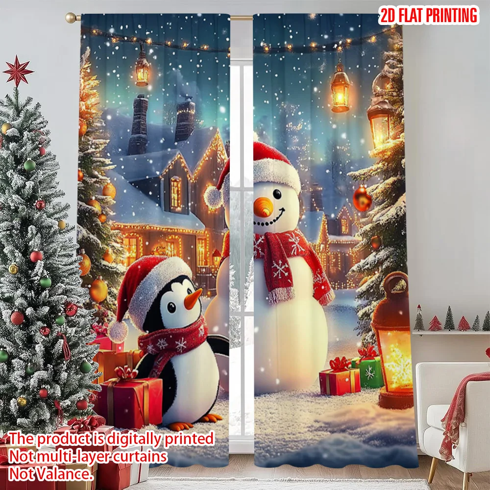 

2pcs 2D flat printing Merry Christmas Party Curtains Festive Snow Christmas Versatile Durable Polyester Without Electricity
