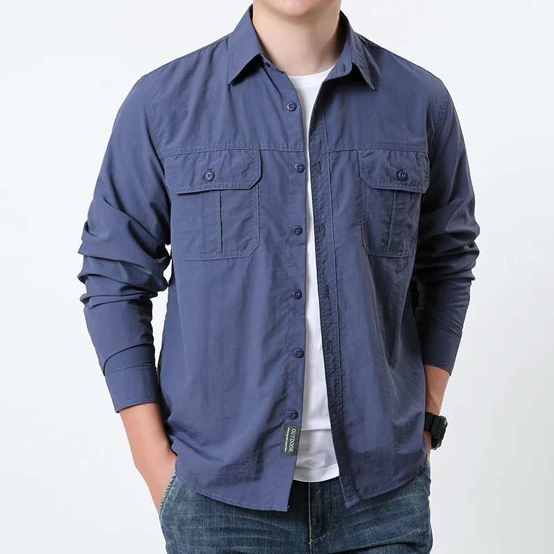 メンズ長袖フィッシングシャツ-upf-50-日焼け防止-通気性ハンティングシャツ-軽量トラベルワークシャツ-ジッパーポケット