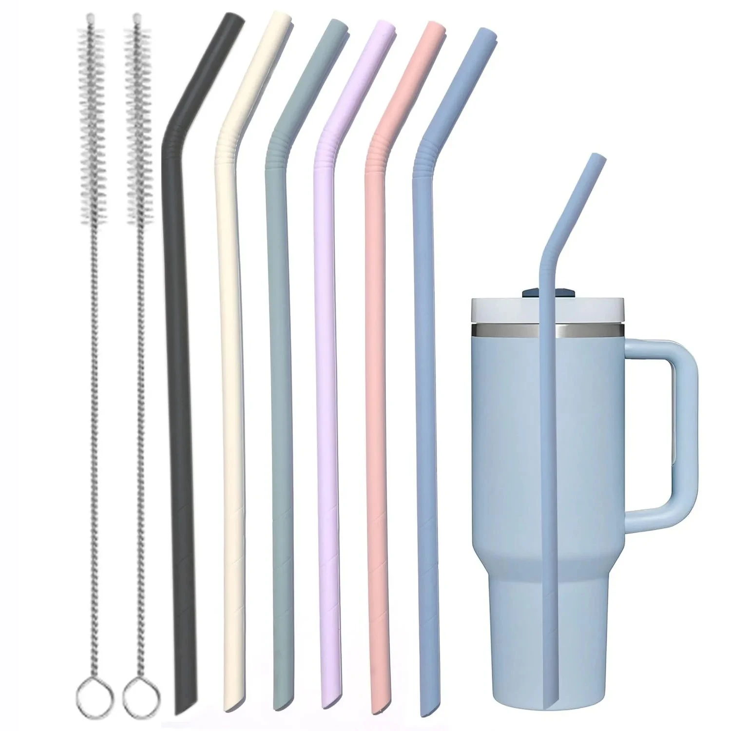 6 Pastel Color 14” Extra Long Silicone Replacement Straw for 40 oz Cup,Drinking Straw for Quencher Tumbler,1Gallon Water Bottle