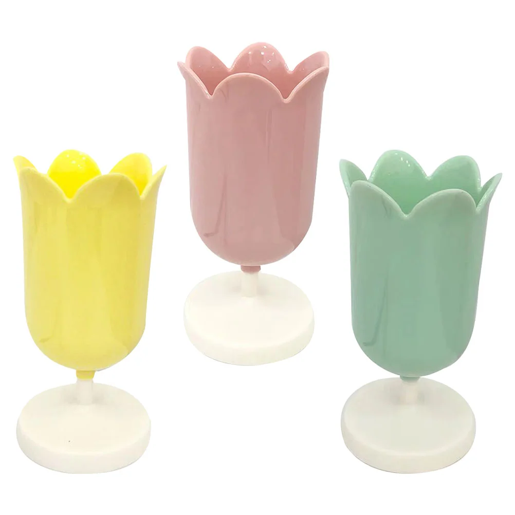 

3 Pcs Storage Bucket Pen Holder Adornment Flower Photo Props Pink Makeup Brushes Decorations Shaped Plastic Office Retro