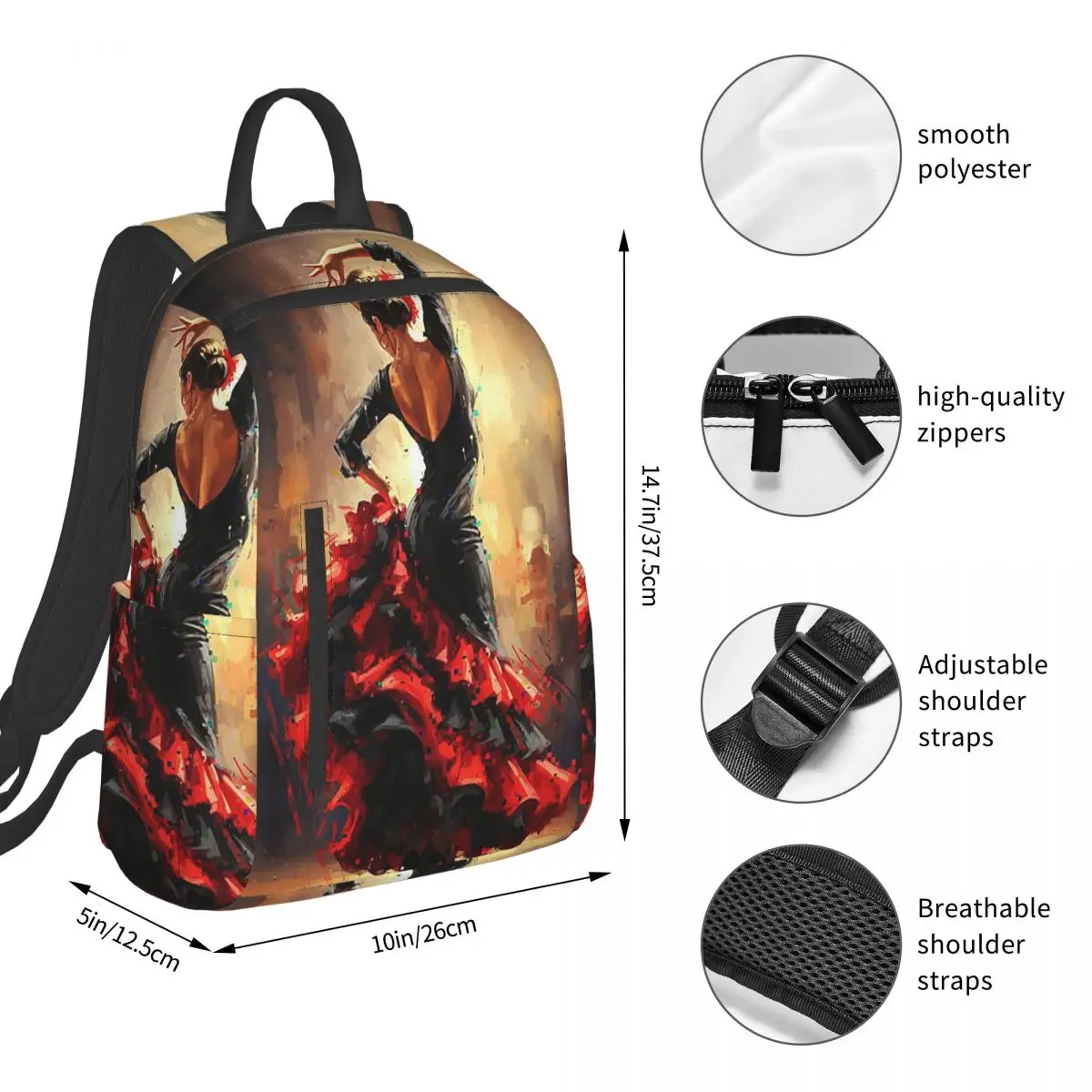 A Woman With Flamenco Touch Dance Backpack Student BookBag Kids School Bag Laptop Shoulder Bags Men Women
