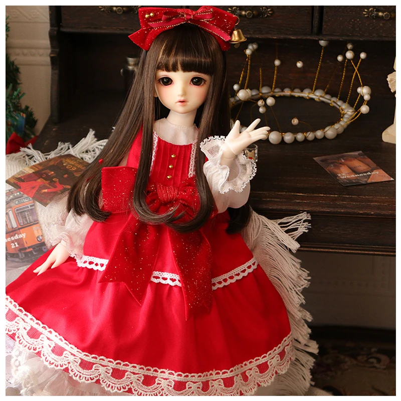 

1/3 BJD dress 1/6 1/4 doll dress + hair band + socks doll clothes bjd red dress doll accessories doll clothes