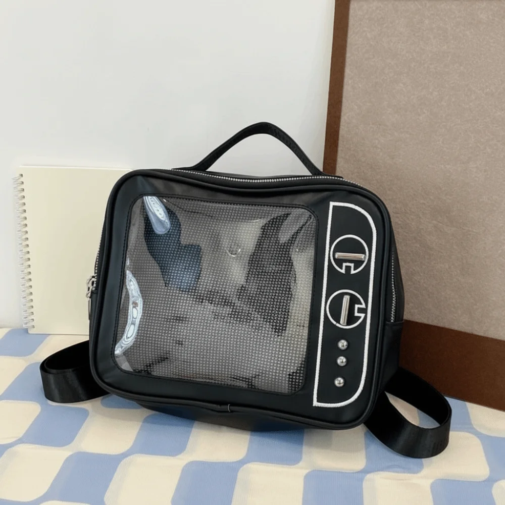 

Fashion PU TV Model Backpack Ulzzang Lightweight Transparent Layer Ita Bag Large Capacity Display Layer Shoulder Bag Lolita