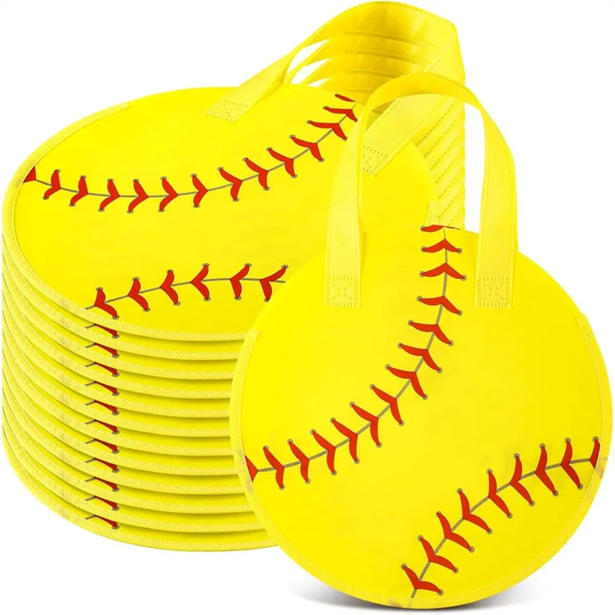 REST 12 Pcs Softball Party Favor Bags 10 X 10 Inch Softball Gift Bags with Handle Round Non Woven Gift Pouches