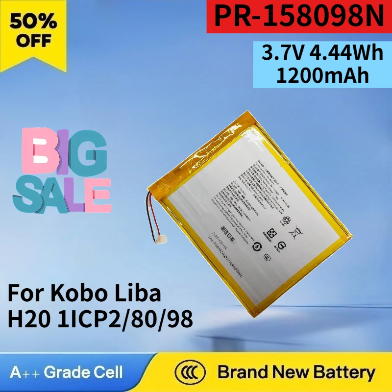 New PR-158098N 3.7V 4.44Wh 1200mAh Li-ion Battery for Kobo Liba H20 1ICP2/80/98 Electronic Reader High Quality E-Reader Battery