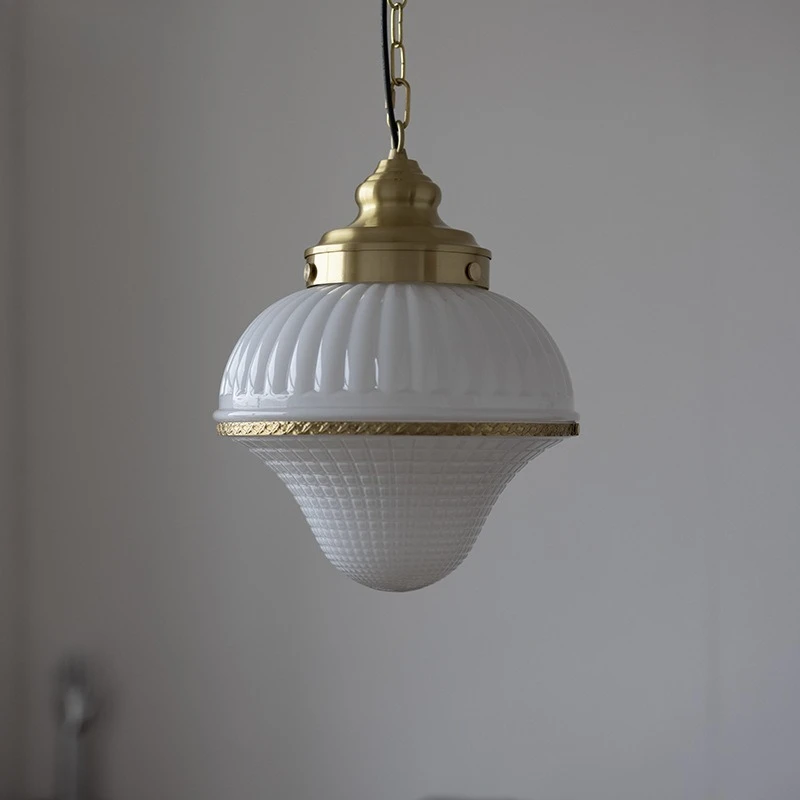 الفرنسية كريم نمط النحاس الزجاج قلادة أضواء مطعم الرجعية غرفة نوم مقهى LED تعليق مصابيح داخلي الإنارة مقهى #3