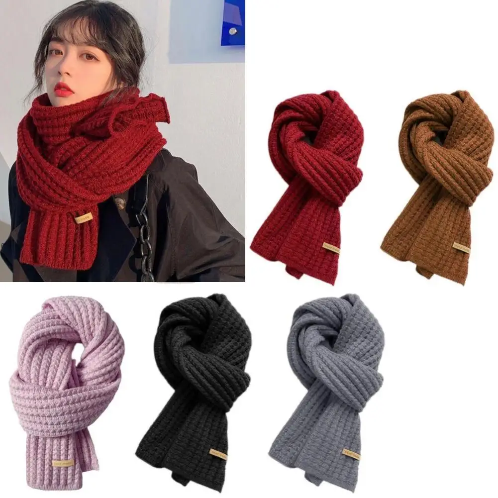 Korean Winter Thickened Thermal Knitted Scarf for Women Men Winter Ladies Shawl Elegant Warm Scarf Christmas New Year Gifts