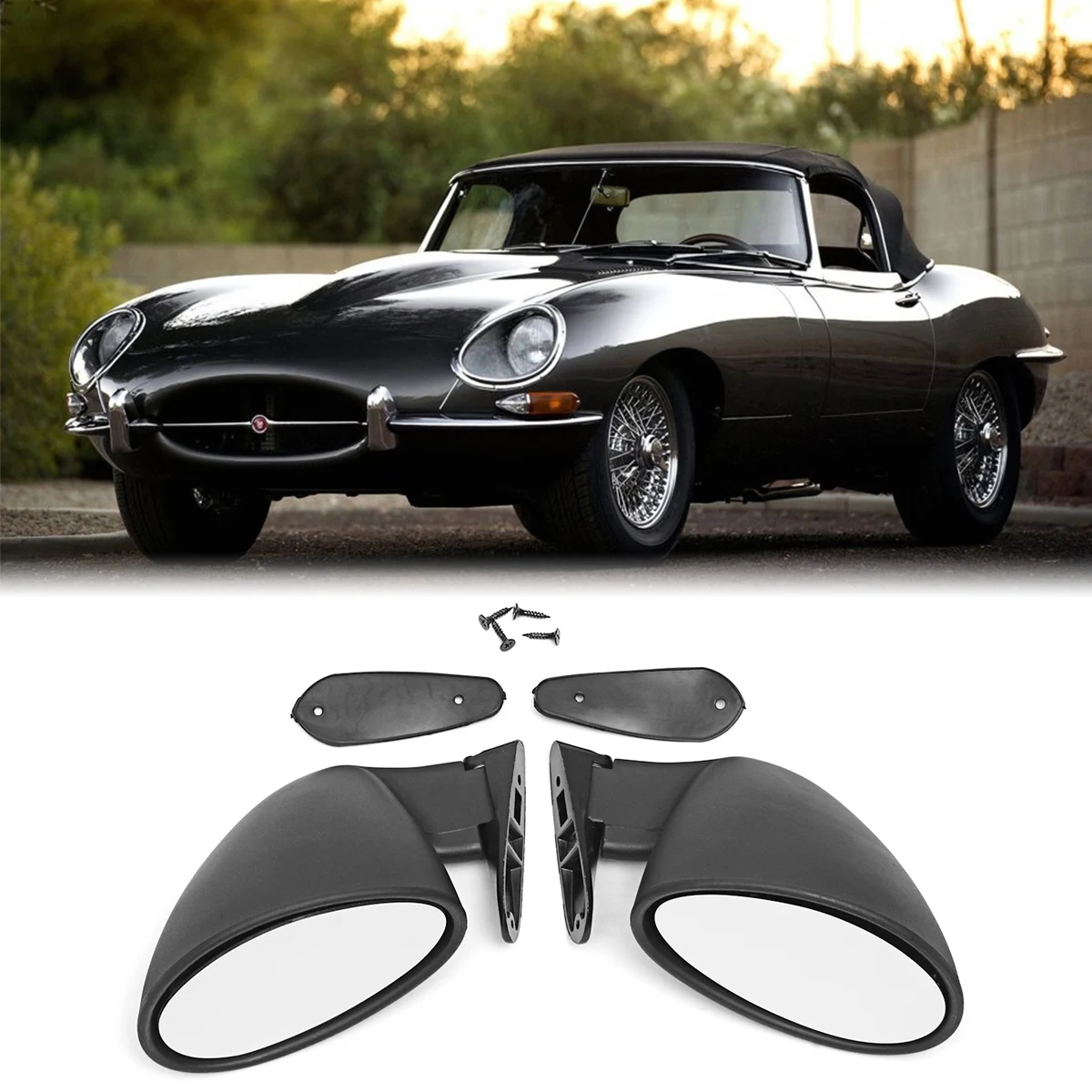 2PCS ABS Universal Car Classic Retro Door Wing Side Mirror Rearview Vintage Matte Black L+R