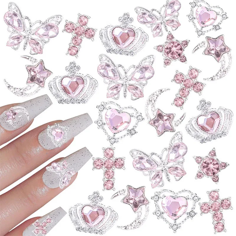 Nail Art Rhinestones Gems Decorations Alloy 3D Heart Butterfly Stars Cross Nail Charms Crystal Glass Diamond For DIY Nail Art