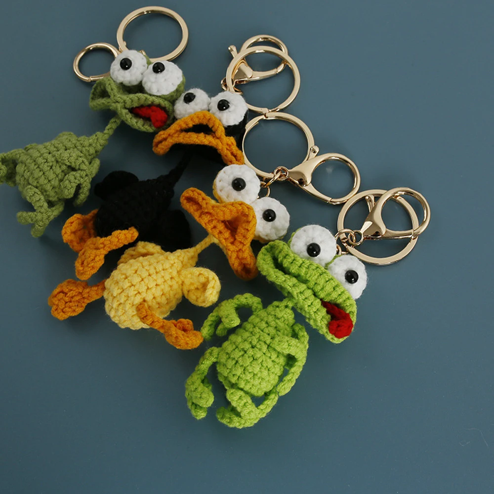 Handgemachter Niedlicher Enten-Anhänger Gehäkelter Tier-Schlüsselanhänger Gestrickter Frosch-Anhänger Taschen-Deko Geschenk – Detail 1