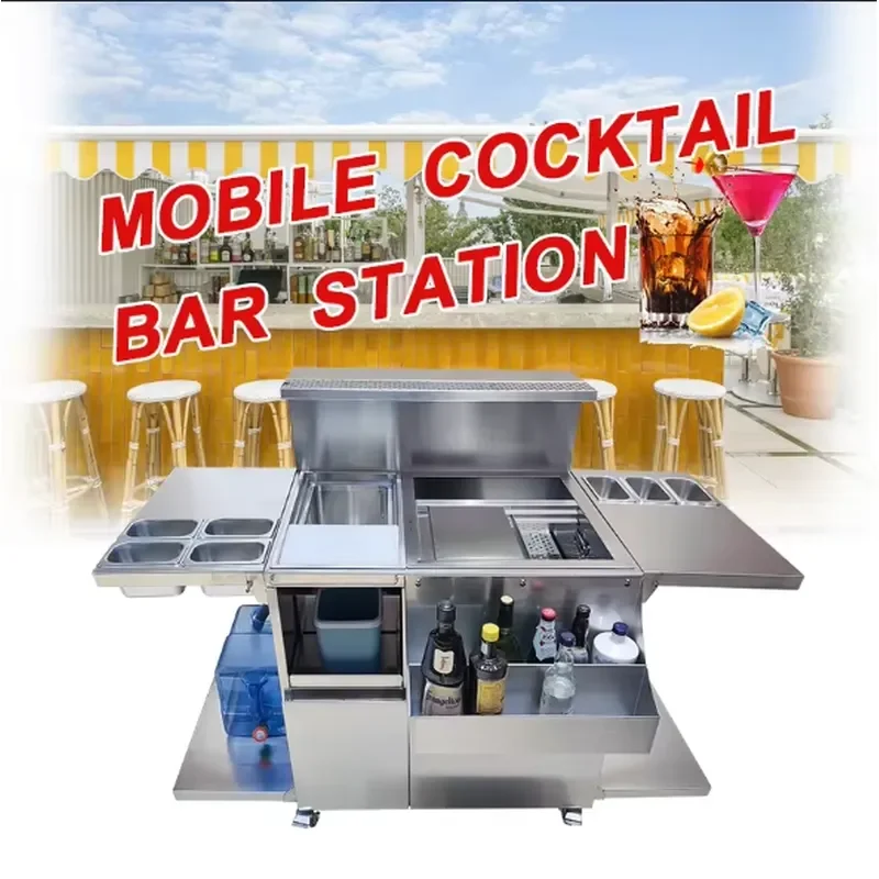for Commercial Movable Cocktail Bar Station Outdoor Portable Bartending Cart for Hotels Restaurants Mobile Drink Serving