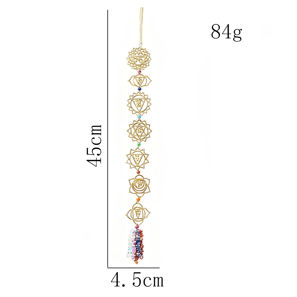 7 Chakra Hohlmetall-Wanddekoration mit Naturstein-Quasten für Yoga, Meditation, spirituelle Heilung und Heimdekoration – Detail 6