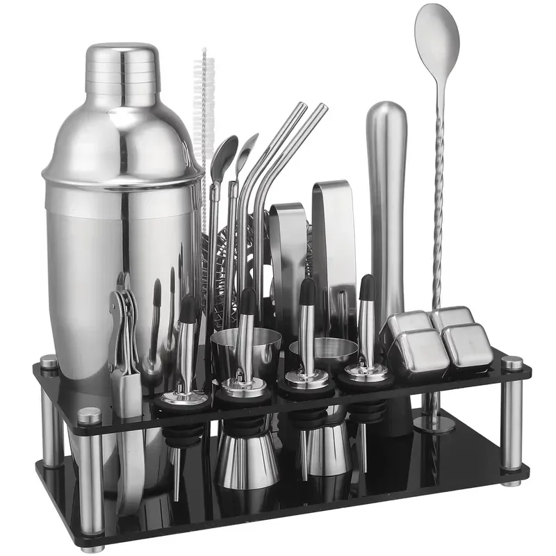 Custom Laser Engraved 18-Piece Set Rose Gold Boston Shaker Stainless Steel Bartender Set with Logo