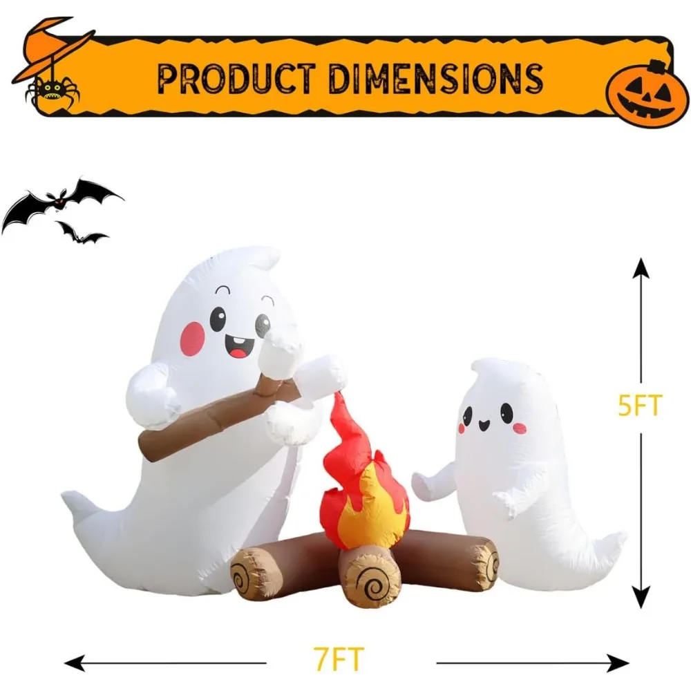 أشباح الهالوين القابلة للنفخ تستمتع بالمارشميلو من نار المخيم - ديكورات خارجية مخيفة