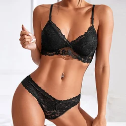 1Set Women's Lingerie Lace Sexy Transparent Bra Thongs Set Woman Underwear Bralette Tube Tops Bra Panties Suit For Lady BANNIROU