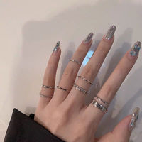 Fashion 7Pcs Set Punk Simple Rings for Women Silver Color Geometric Vintage Joint Hiphop Finger Ring Jewelry Niche Design Rings