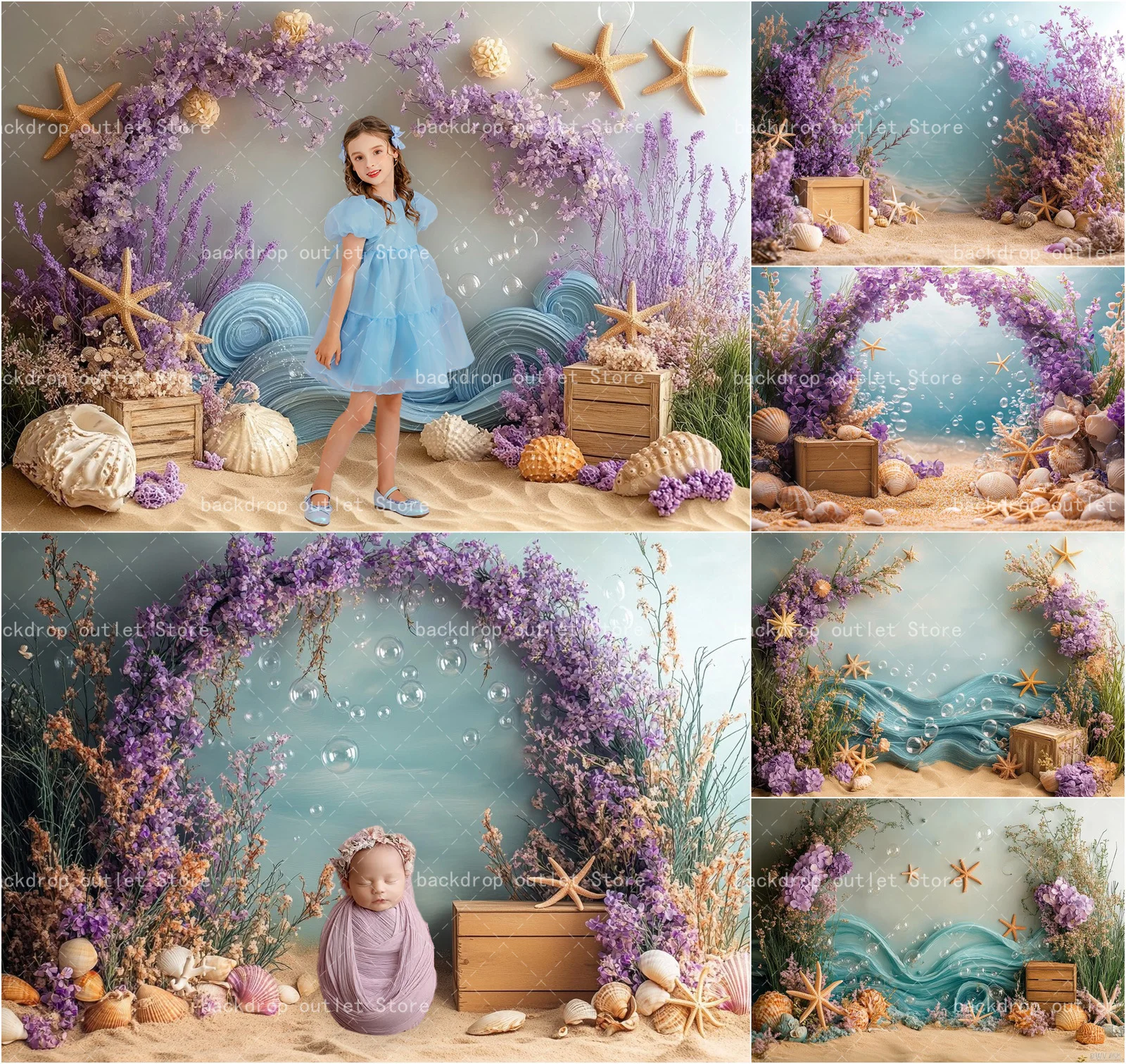 Mehofond Undersea Photography Background Purple Arch Floral Mermaid Treasure Shells Decor Kids Baby Portrait Backdrop