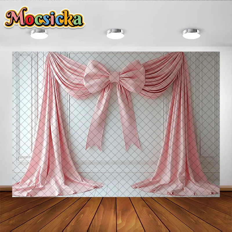 Mocsicka التصوير خلفية الوردي القوس الأزهار الديكور خلفية لفتاة حفلة عيد ميلاد الأمومة الزفاف صورة الاستوديو