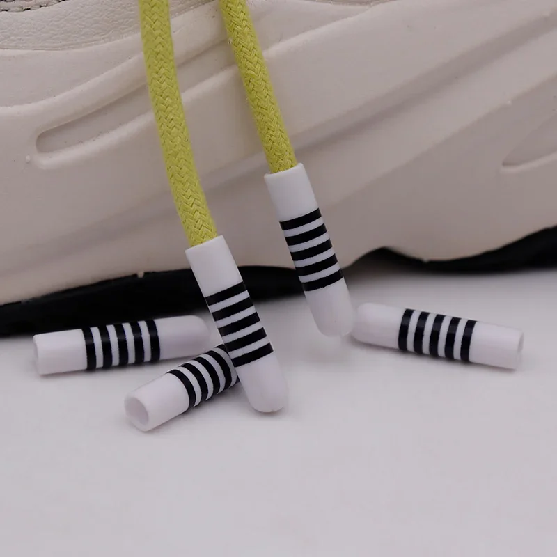 

Coolstring Nice Shoe Accessories Tips 2.2CM*5MM Black White Stripe Sneaker Lace Plastic Aglets Easy Install Rope Ends Wholesale