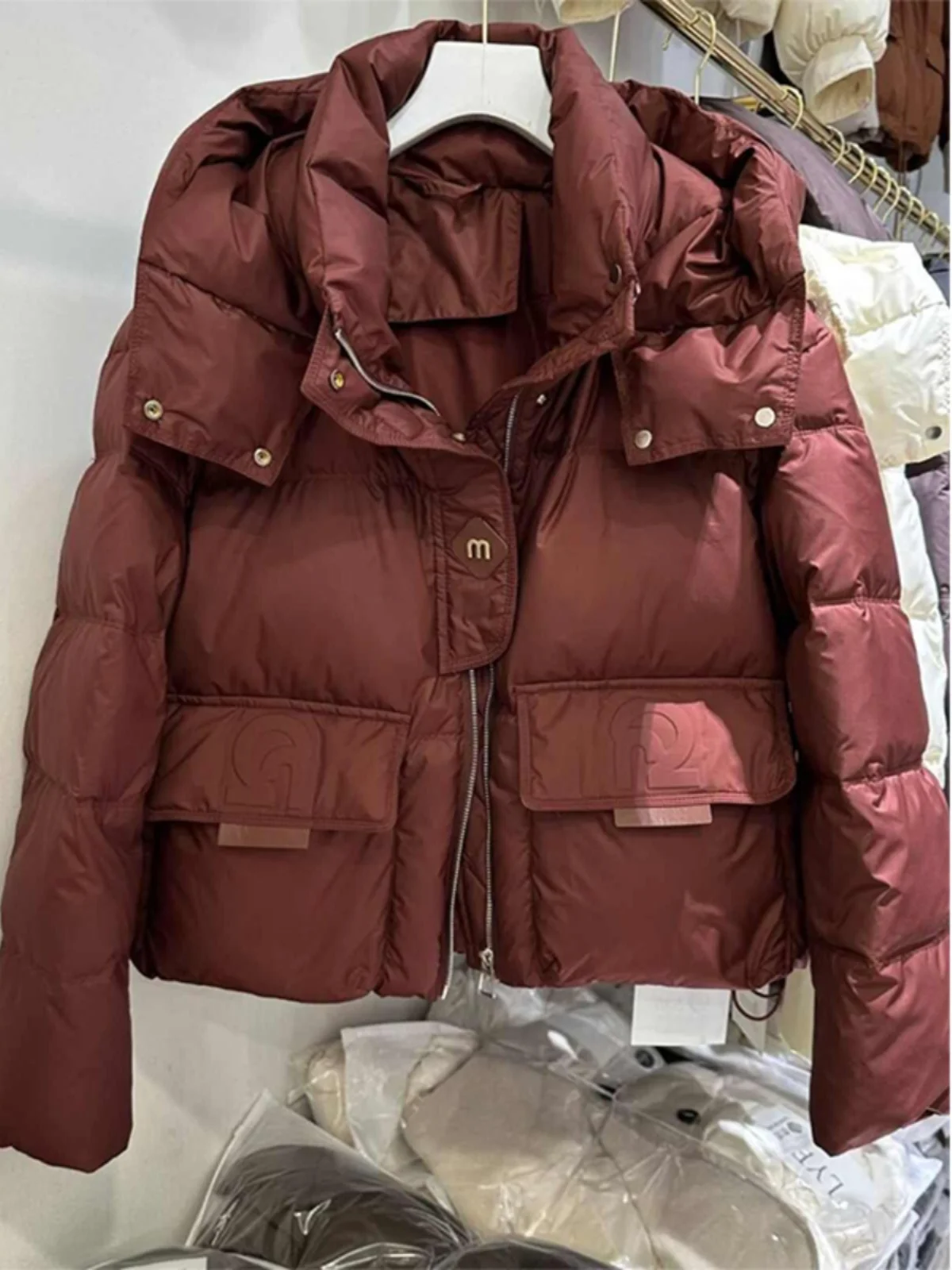 Women's Hooded Thickened Warm Cotton Jacket Bread Style Winter New Short Outerwear Trendy Top Pure Color Zipper Closure